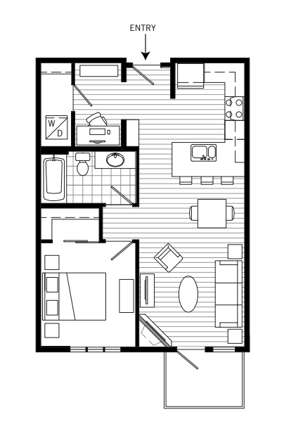 Floor plan for 1 bed, 1 bath, 680 sqft
